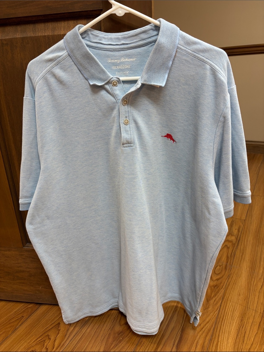 Tommy Bahama Island Zone Supima Light Blue Polo with Red Embroidered Marlin XL
